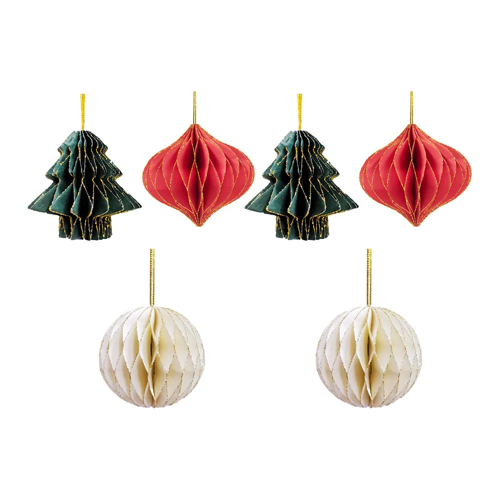 6Pcs Christmas Tree Honeycomb Ball Hanging Pendants