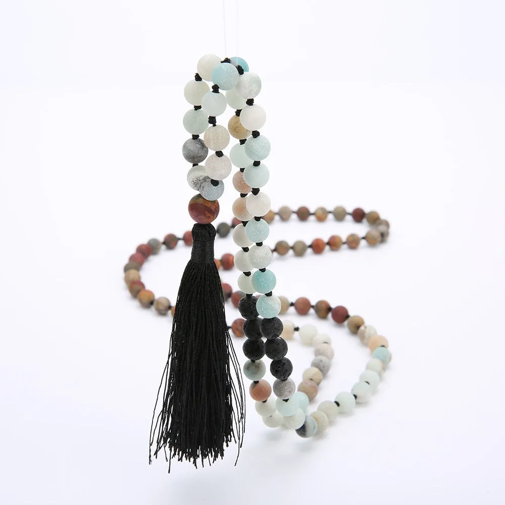 8MM Beads Chakra Long 108 Mala Necklace Natural Stone
