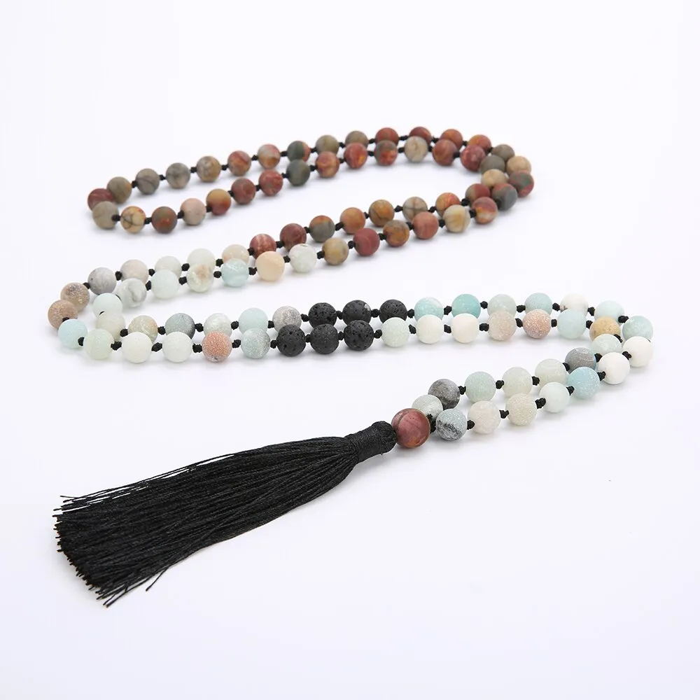 8MM Beads Chakra Long 108 Mala Necklace Natural Stone