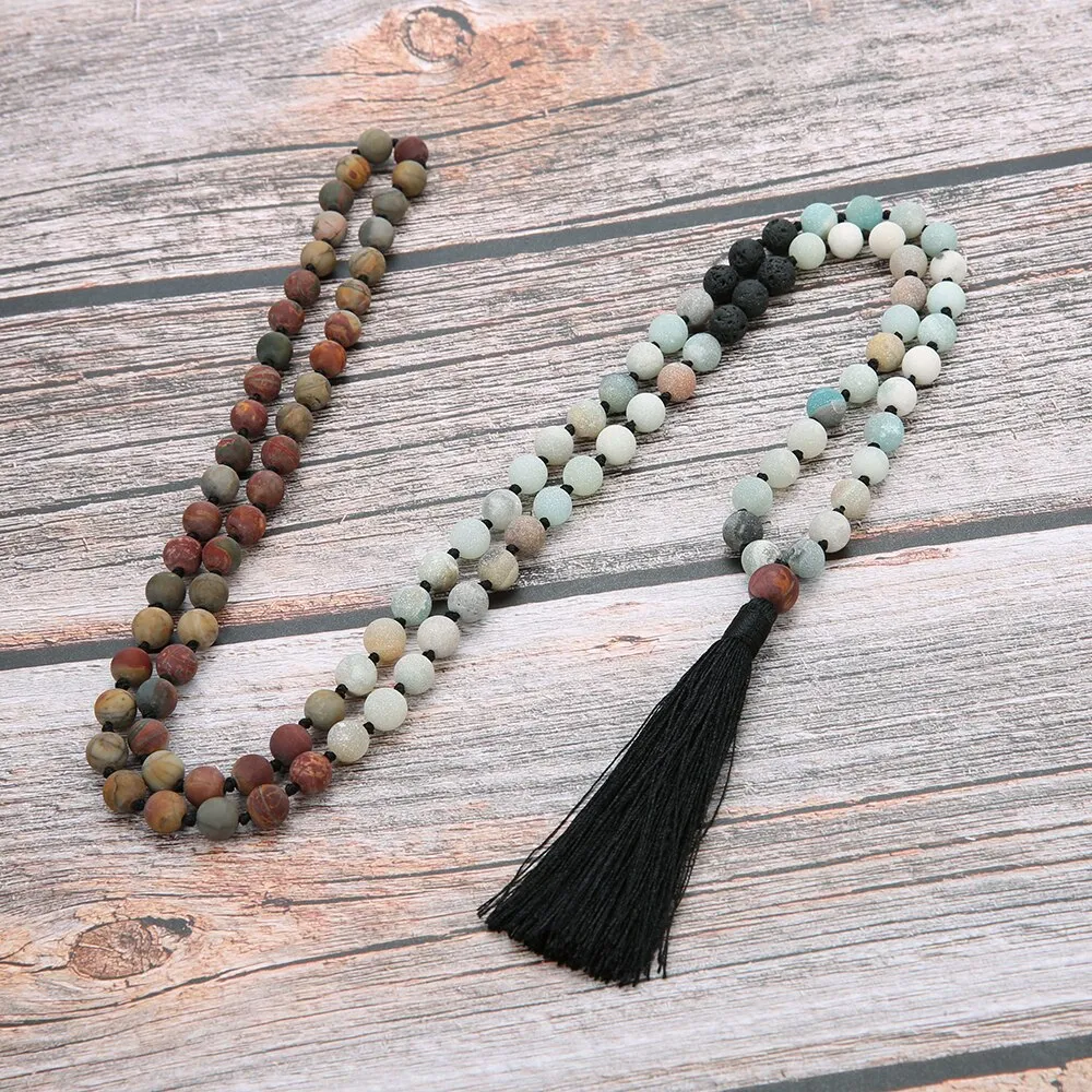8MM Beads Chakra Long 108 Mala Necklace Natural Stone