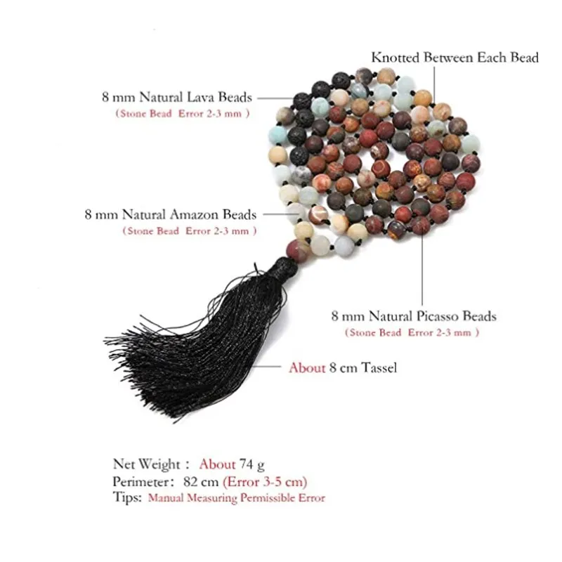 8MM Beads Chakra Long 108 Mala Necklace Natural Stone