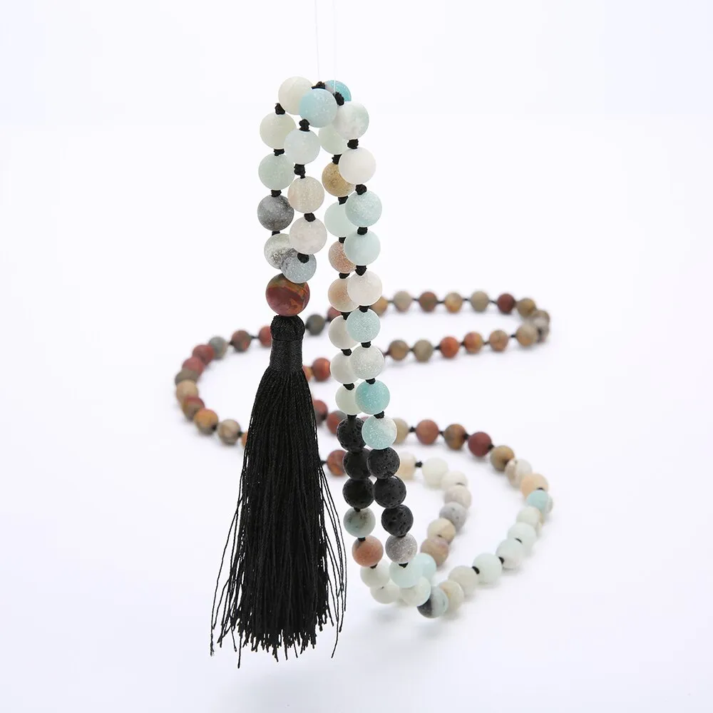 8MM Beads Chakra Long 108 Mala Necklace Natural Stone