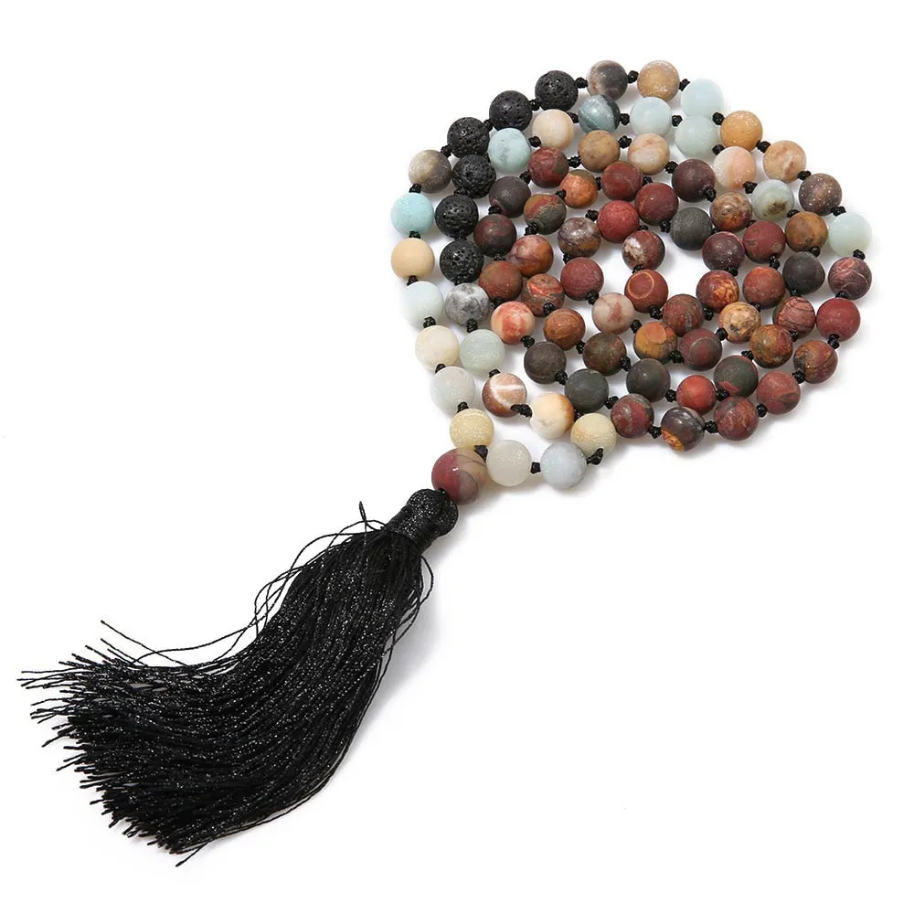 8MM Beads Chakra Long 108 Mala Necklace Natural Stone