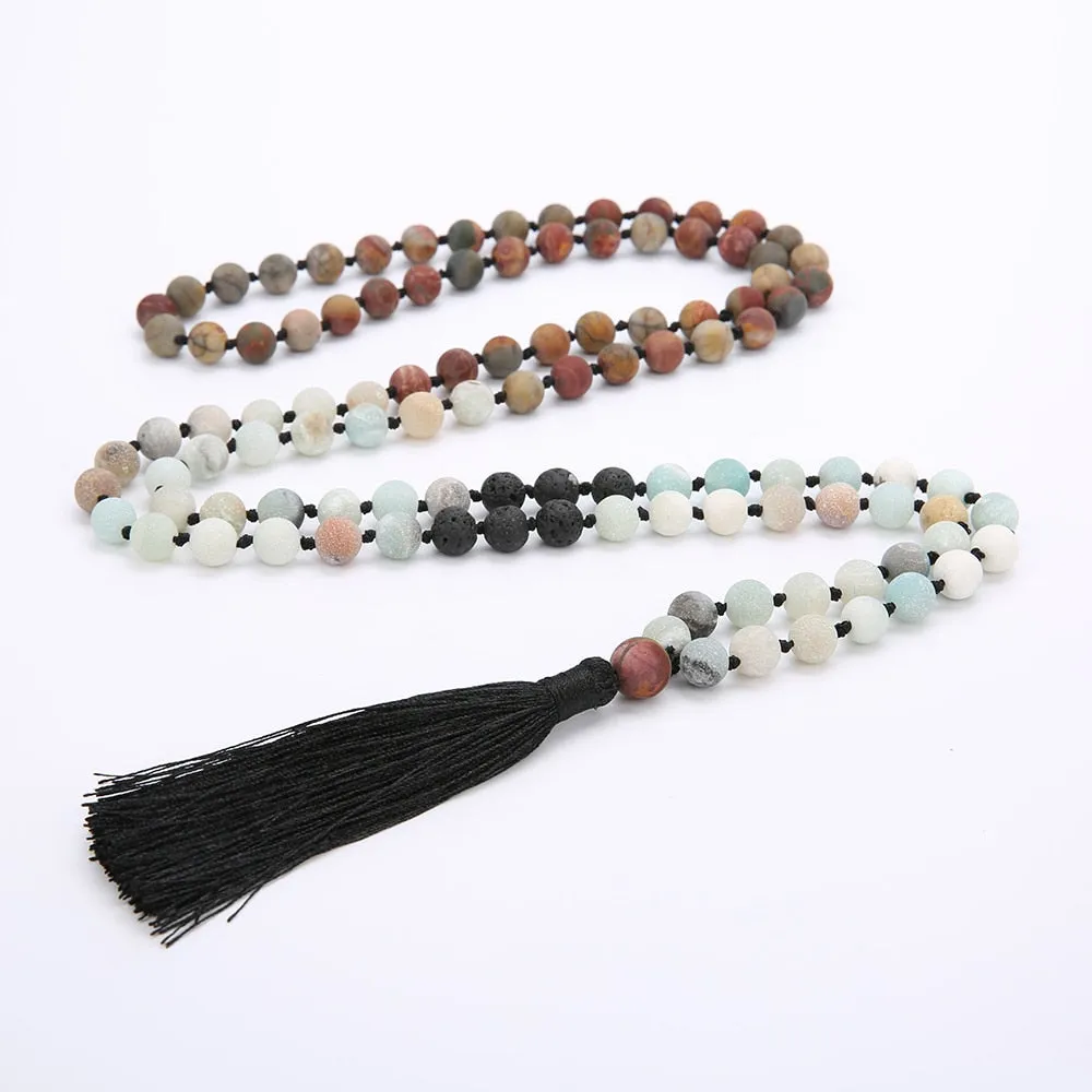 8MM Beads Chakra Long 108 Mala Necklace Natural Stone