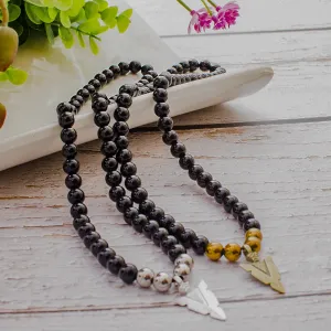 8mm Black Onyx Beaded Elastic Rope Neckchain Men's Charm Arrow Pendant Choker Necklace