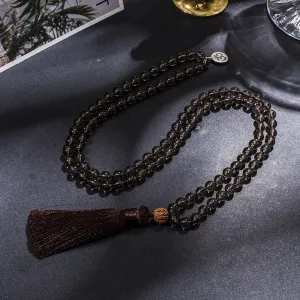 8mm Smoky Quartz Beaded Knotted 108 Mala Necklace