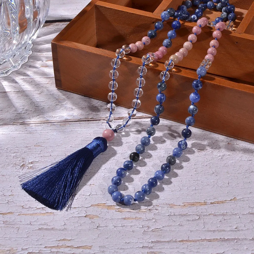 8mm Sodalite Rhodolite Beads Knotted 108 Mala Necklace Meditation Yoga Prayer Rosary