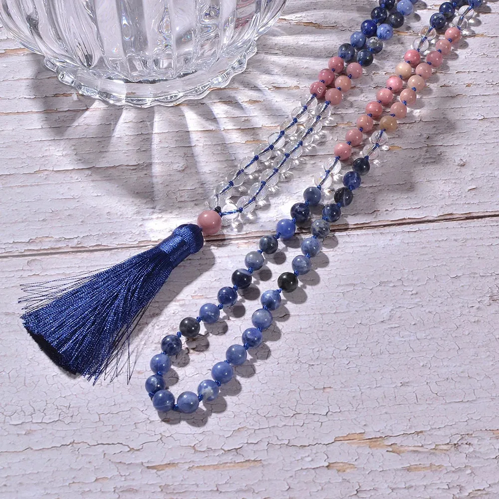 8mm Sodalite Rhodolite Beads Knotted 108 Mala Necklace Meditation Yoga Prayer Rosary