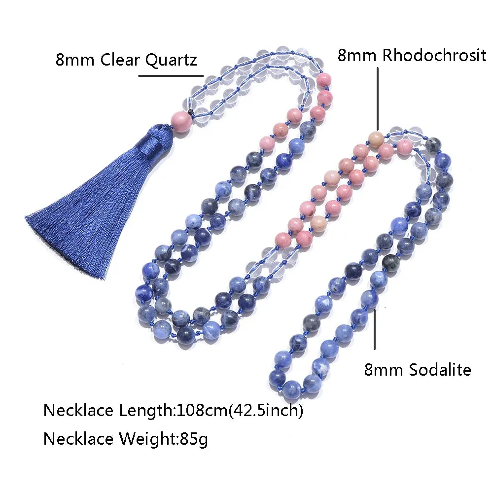 8mm Sodalite Rhodolite Beads Knotted 108 Mala Necklace Meditation Yoga Prayer Rosary