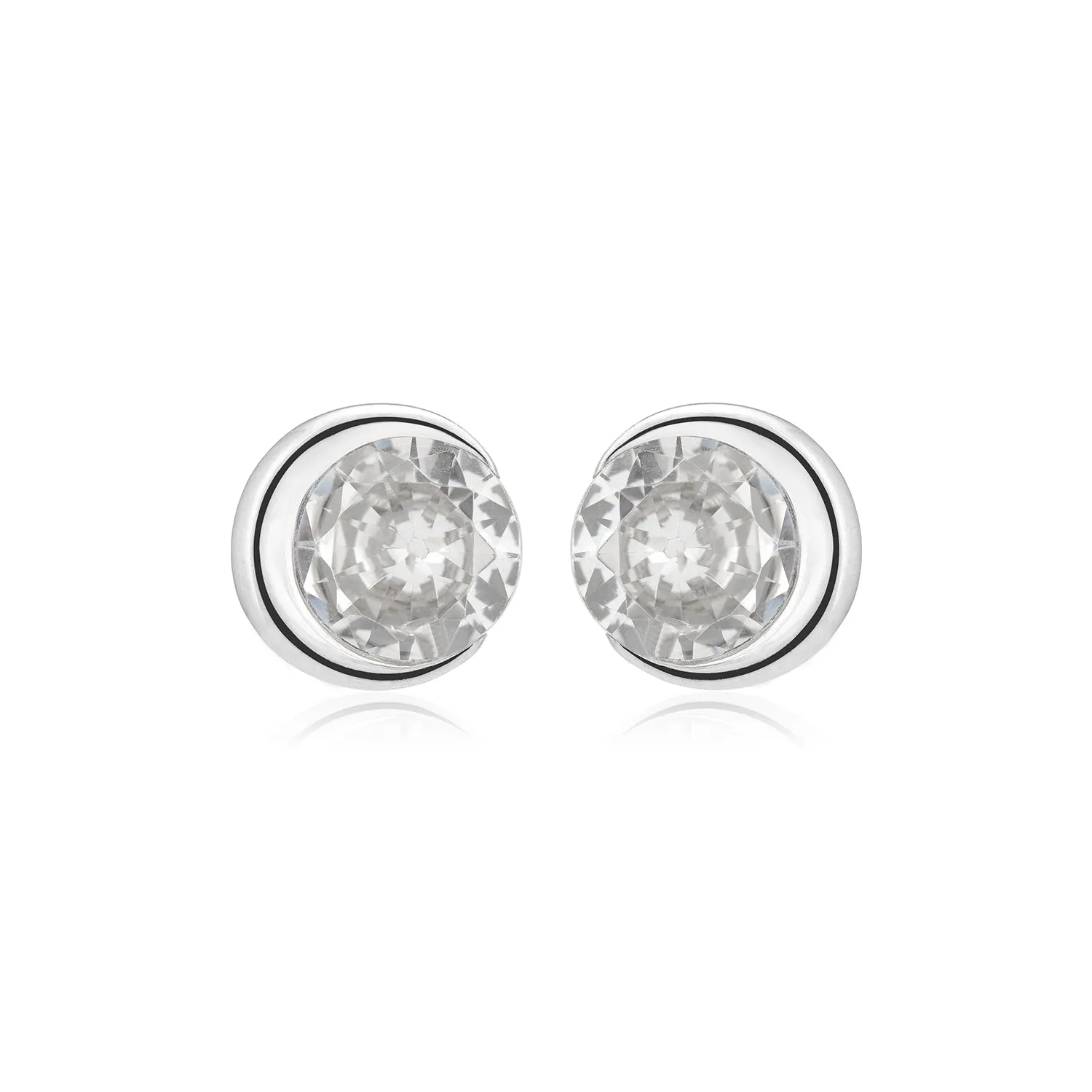 925 Solitaire White Half Moon Rhodium Plated Studs For Women