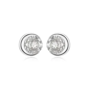 925 Solitaire White Half Moon Rhodium Plated Studs For Women