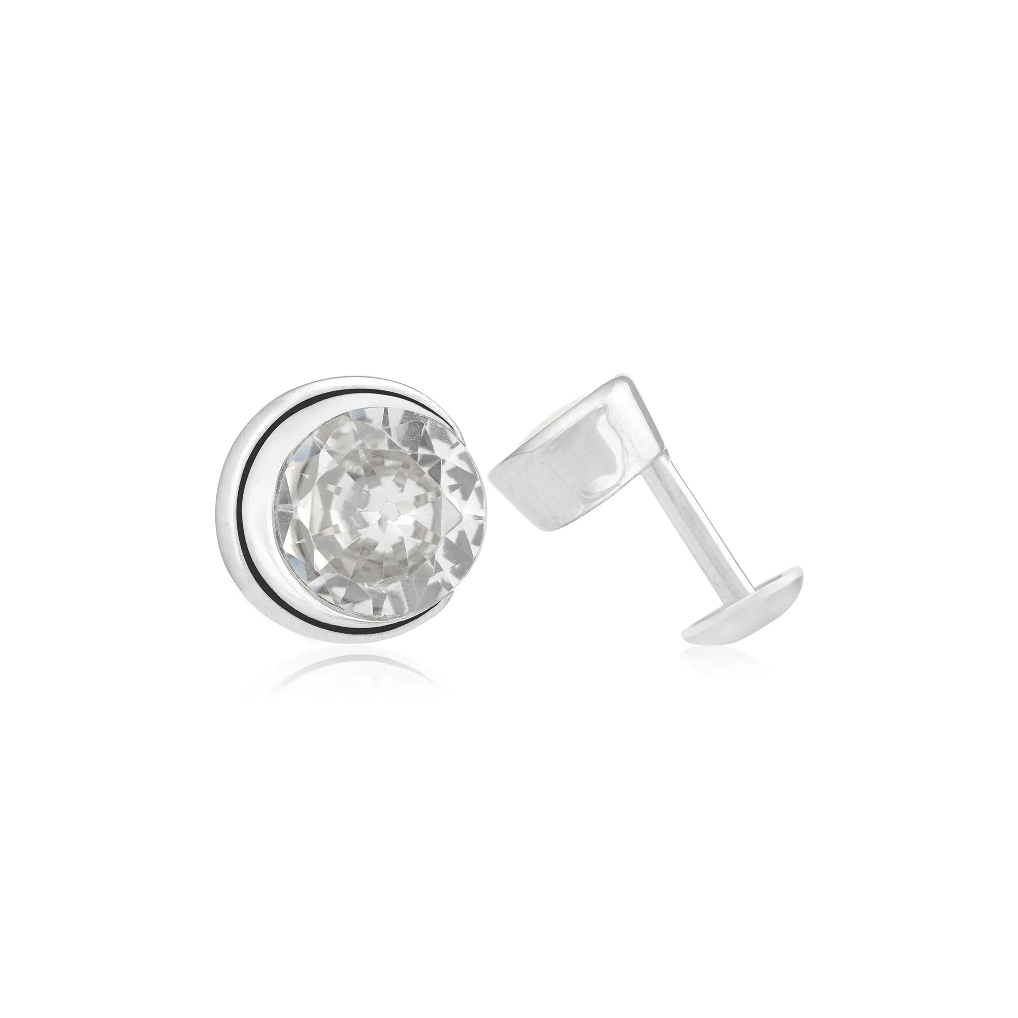 925 Solitaire White Half Moon Rhodium Plated Studs For Women
