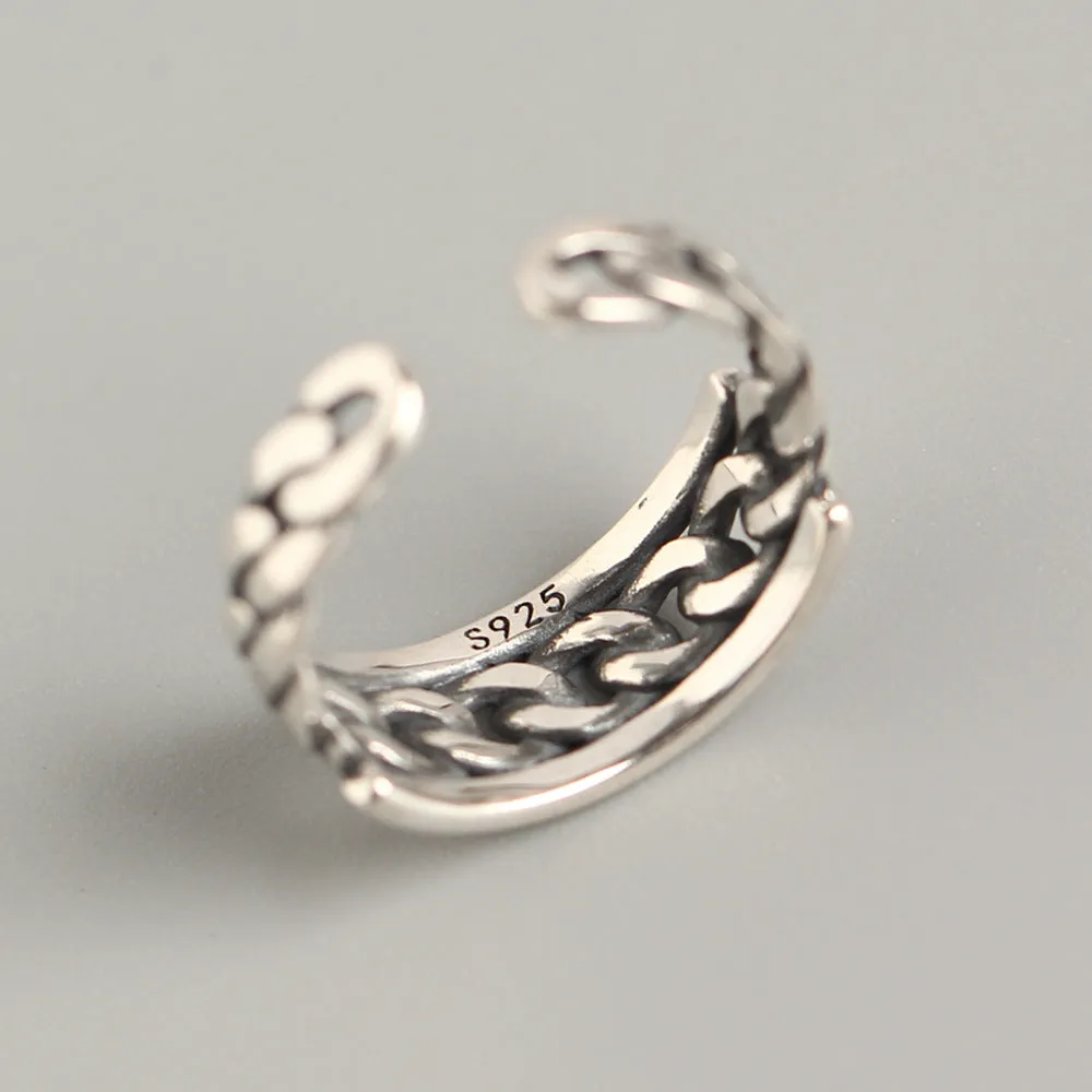 925 Sterling Silver Chic Women Circle Geometric Silver Distressing Rings