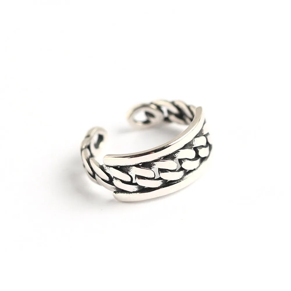 925 Sterling Silver Chic Women Circle Geometric Silver Distressing Rings