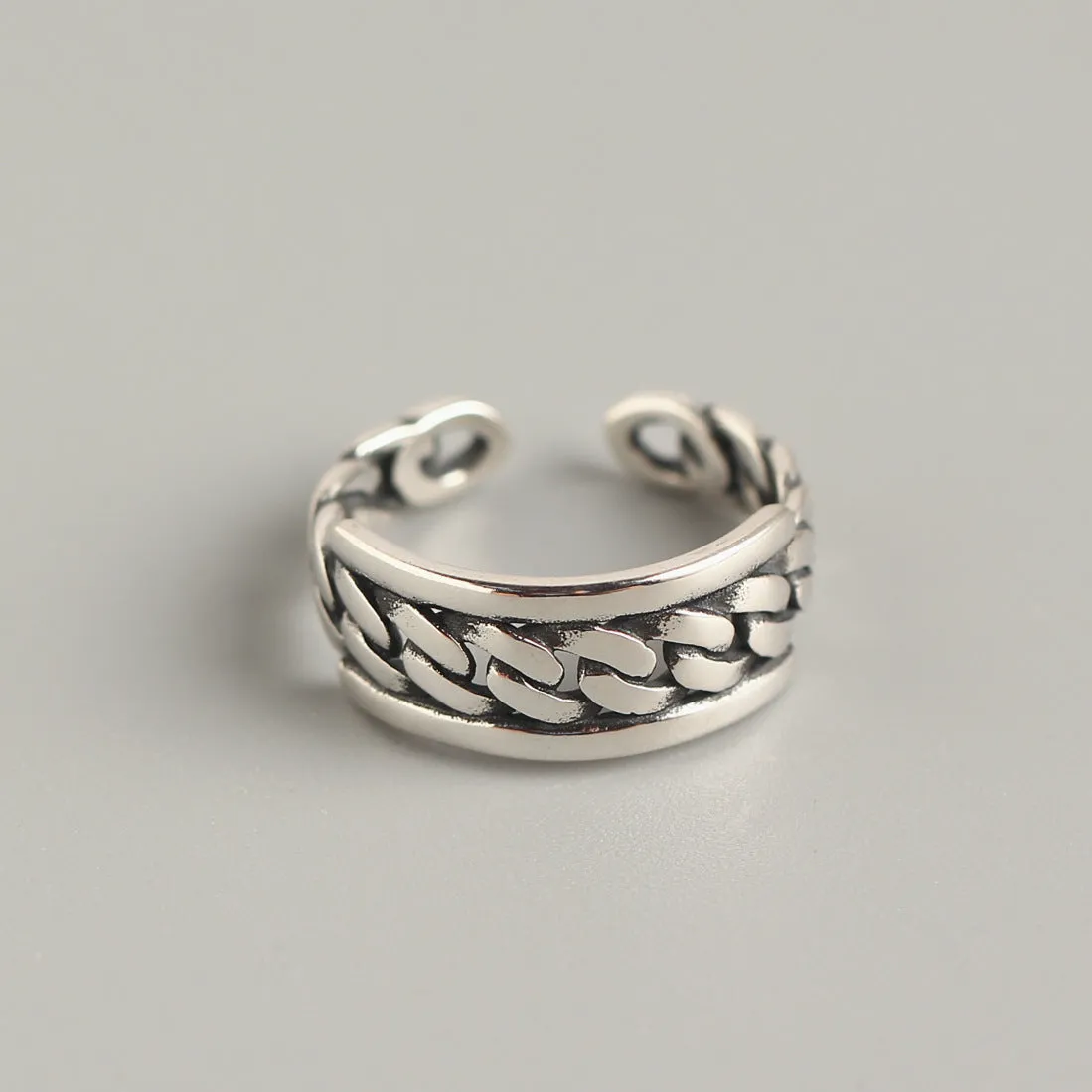 925 Sterling Silver Chic Women Circle Geometric Silver Distressing Rings