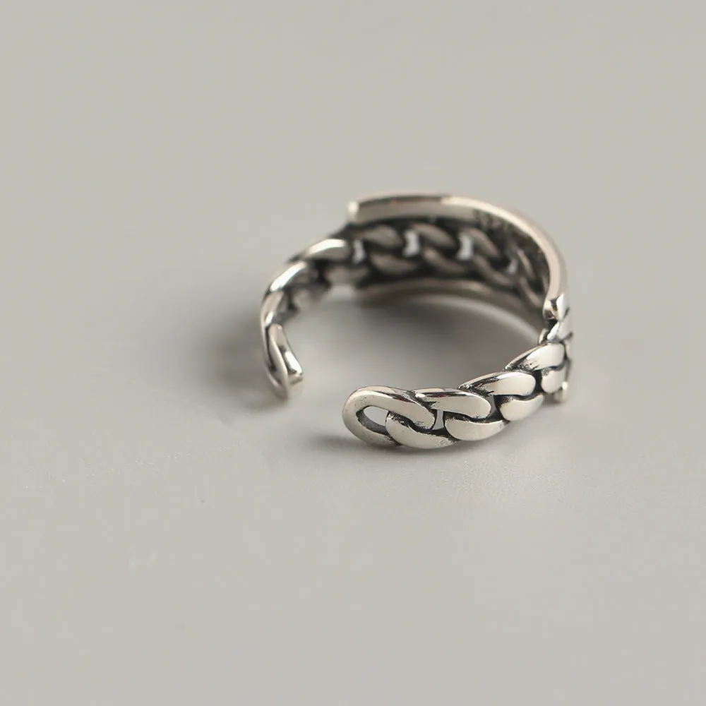 925 Sterling Silver Chic Women Circle Geometric Silver Distressing Rings