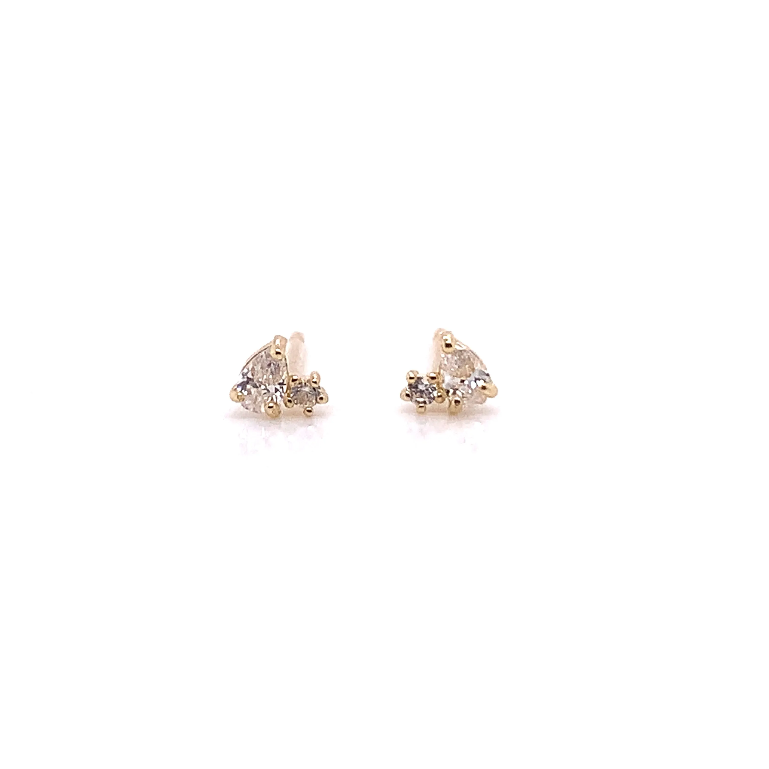 9ct Yellow Gold Tiny Pear & Round Stud Earrings