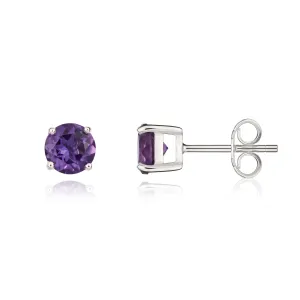 9K White Gold 5mm Round Amethyst Stud Earrings
