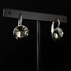 All Sparkle Round Midnight Swarovski Crystal Silver Earrings - VBC