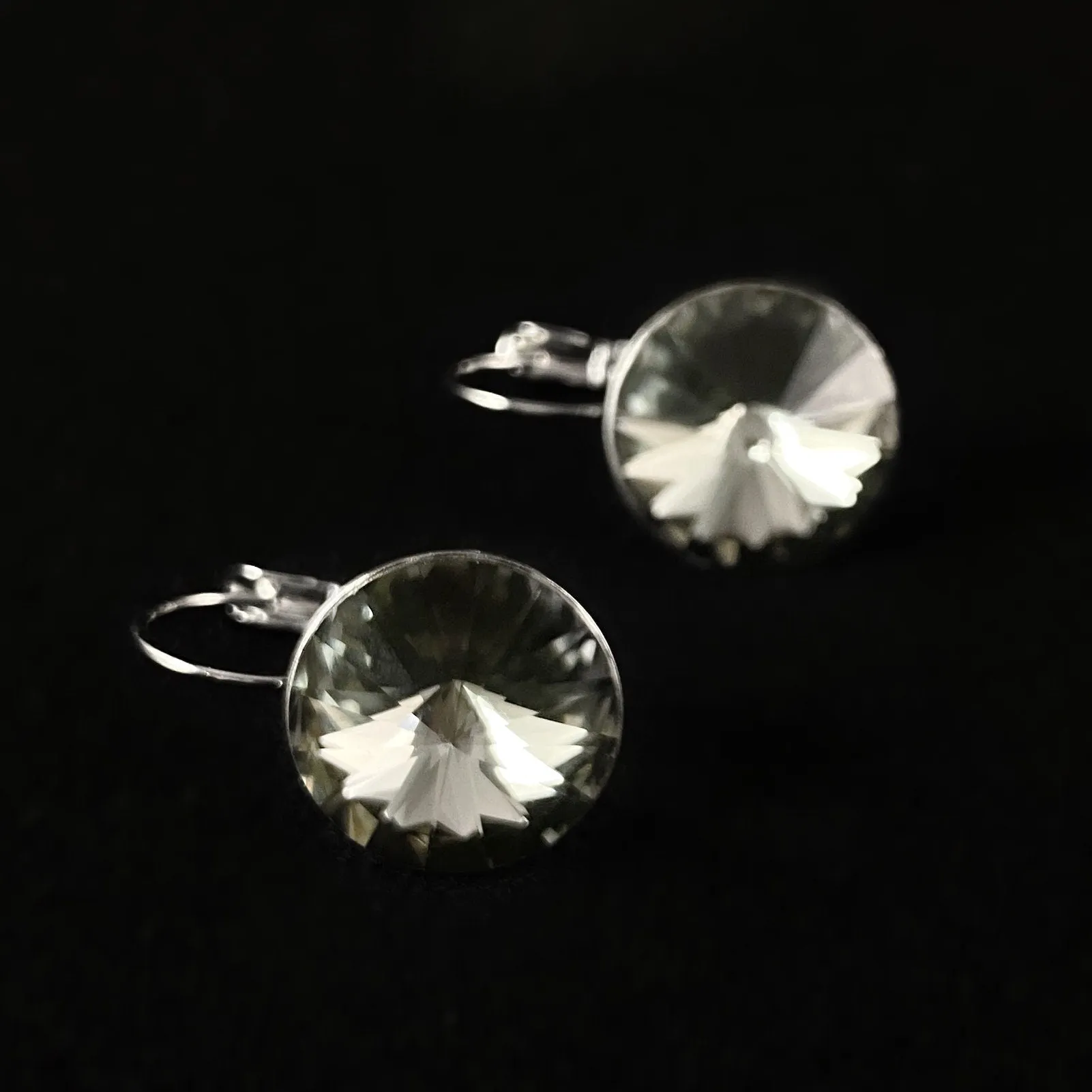 All Sparkle Round Midnight Swarovski Crystal Silver Earrings - VBC