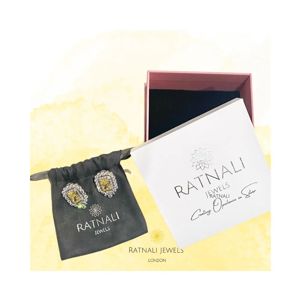 Aurelia | Simulated Diamond and Citrine Gemstone Stud Earrings