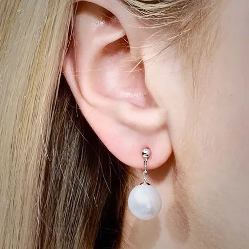 Australian South Sea White Pearl Drop Earrings with Certification Report