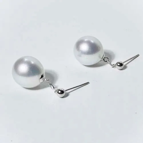 Australian South Sea White Pearl Drop Earrings with Certification Report