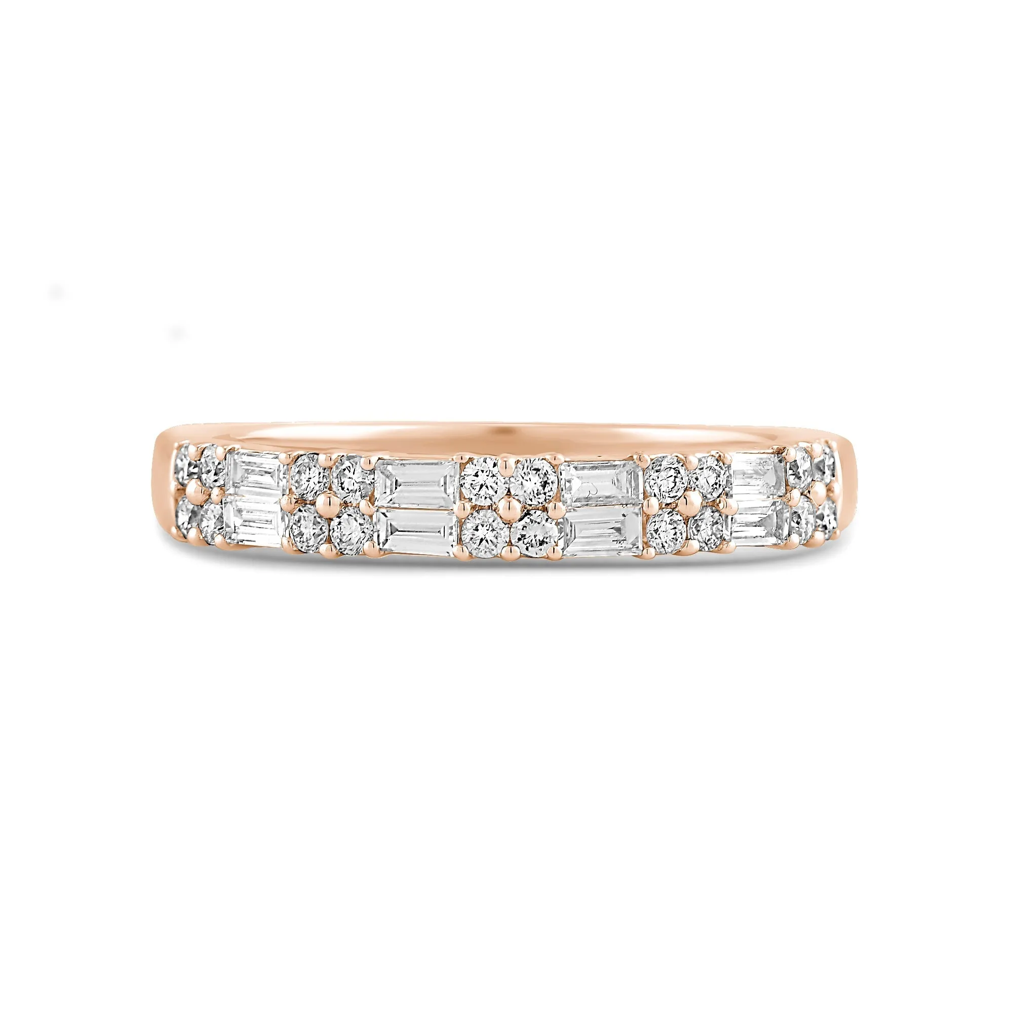 Baguette and Round Two Row Fashion Diamond Ring