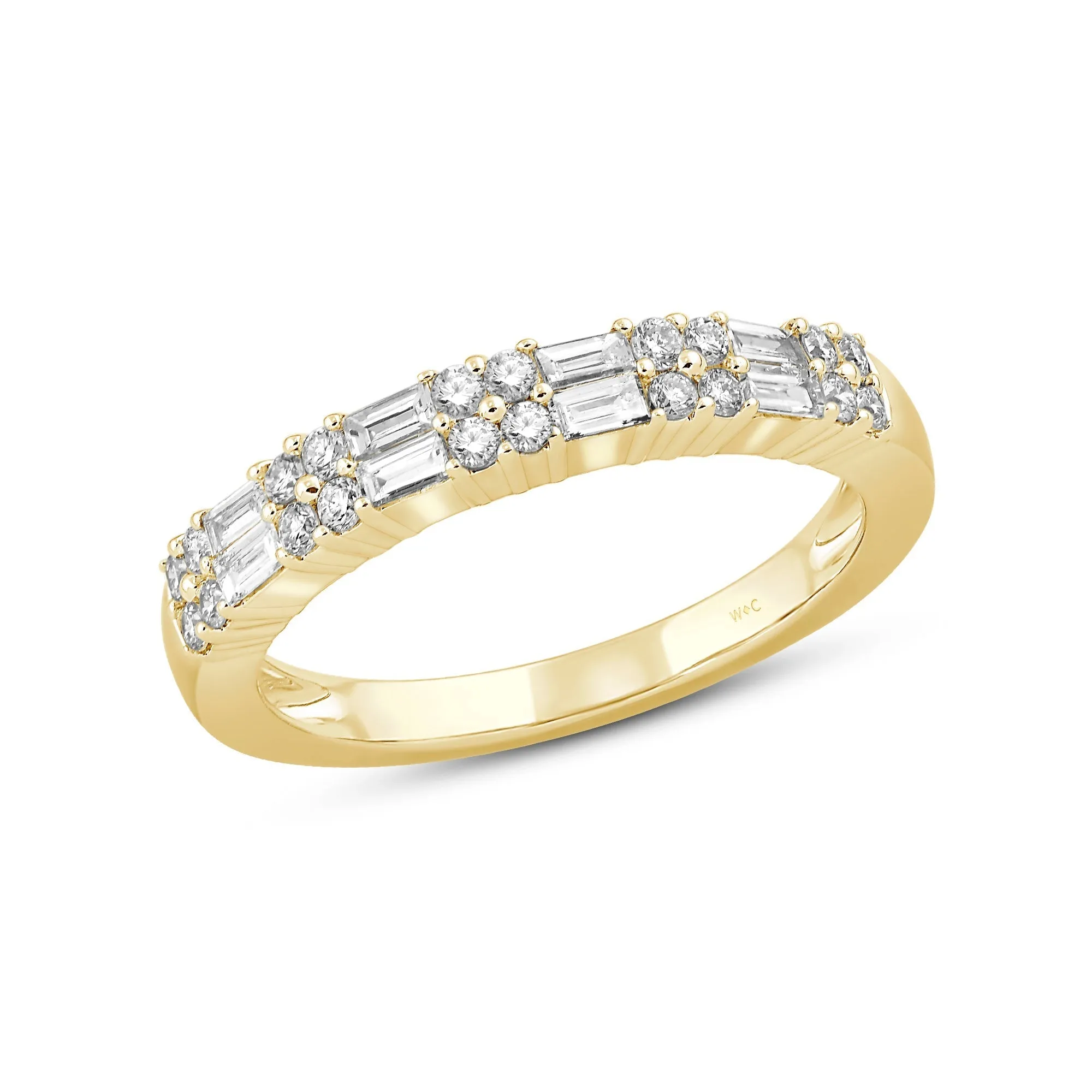 Baguette and Round Two Row Fashion Diamond Ring