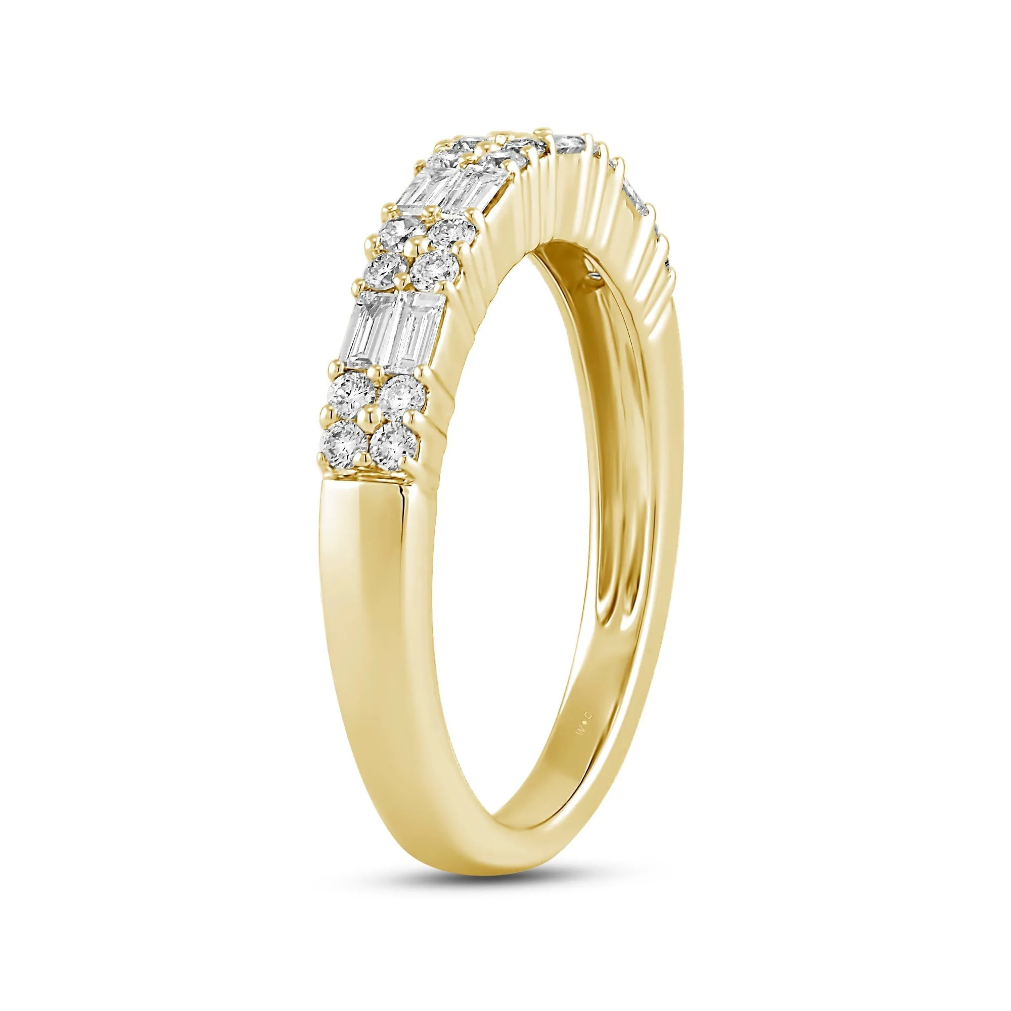 Baguette and Round Two Row Fashion Diamond Ring