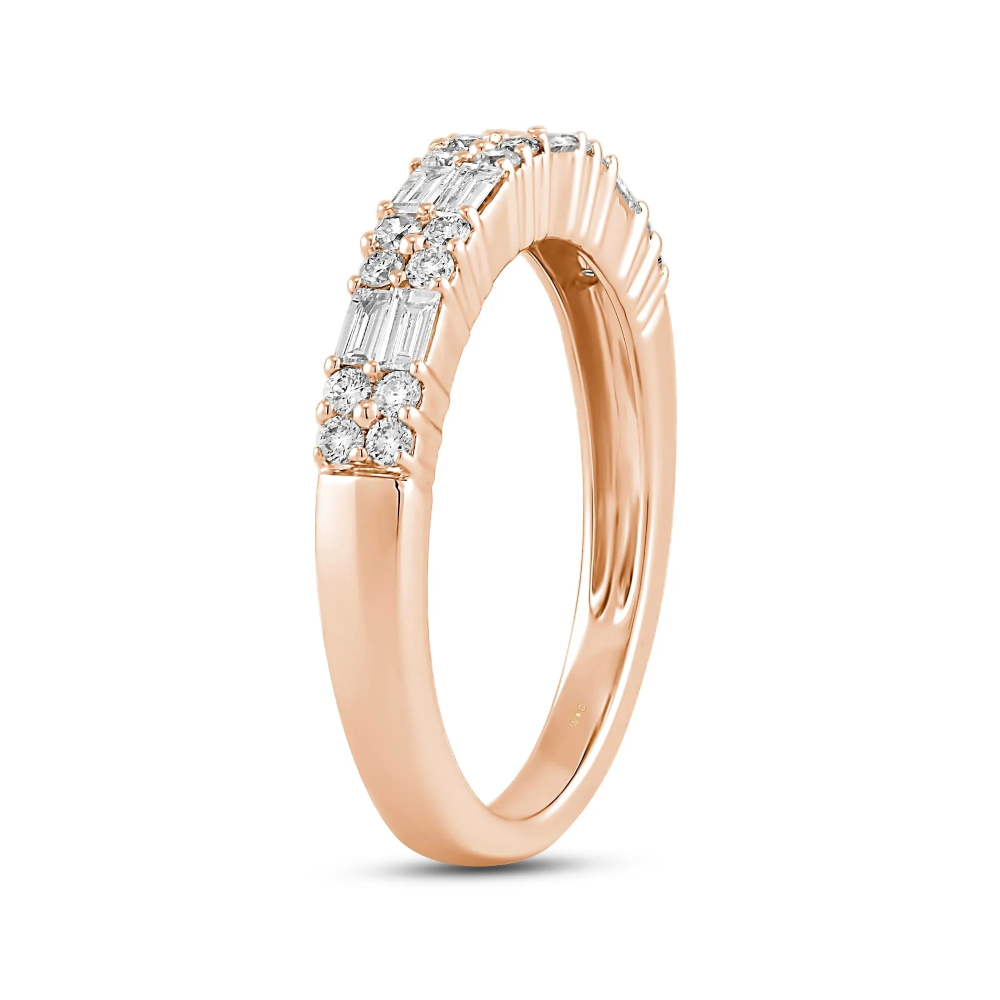 Baguette and Round Two Row Fashion Diamond Ring