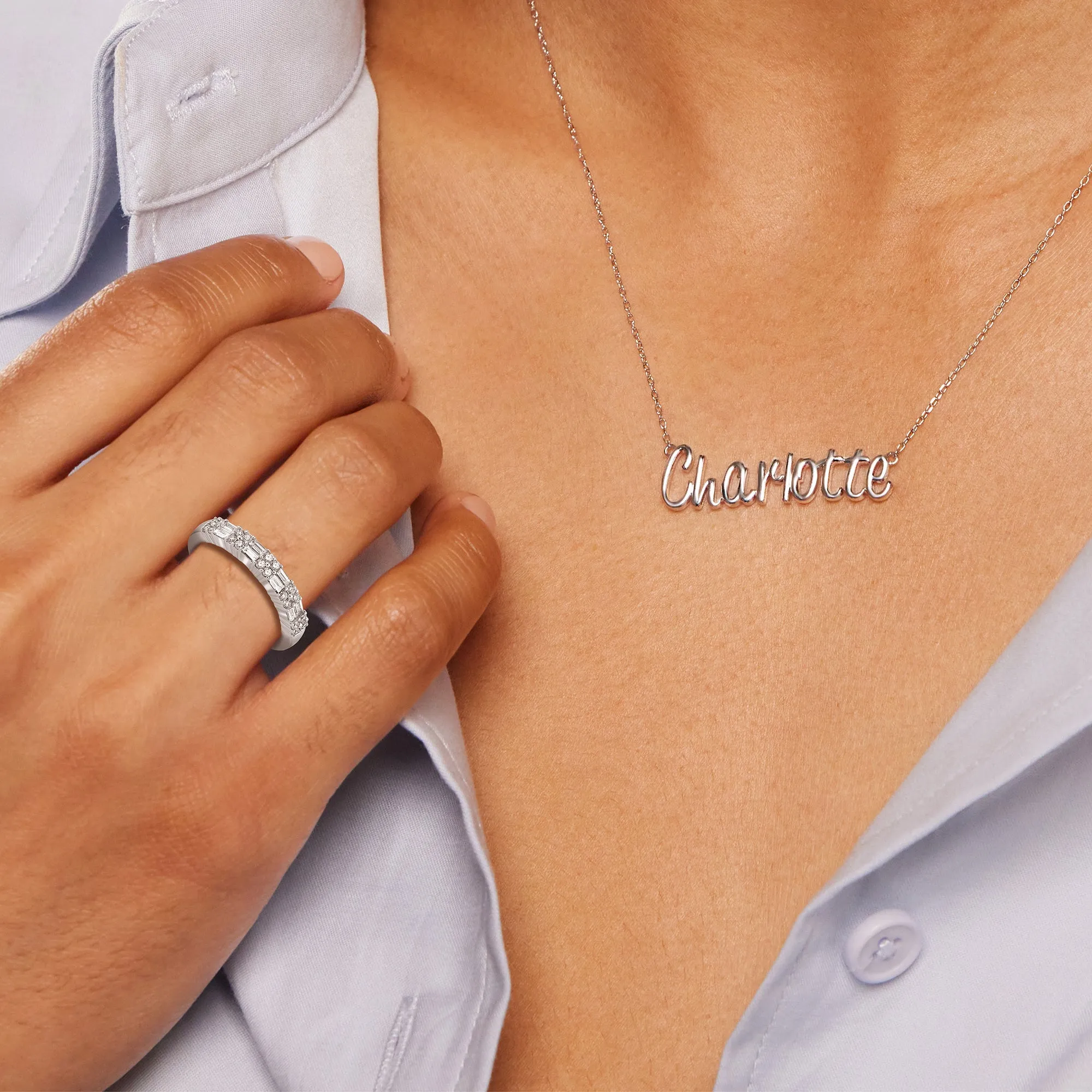 Baguette and Round Two Row Fashion Diamond Ring