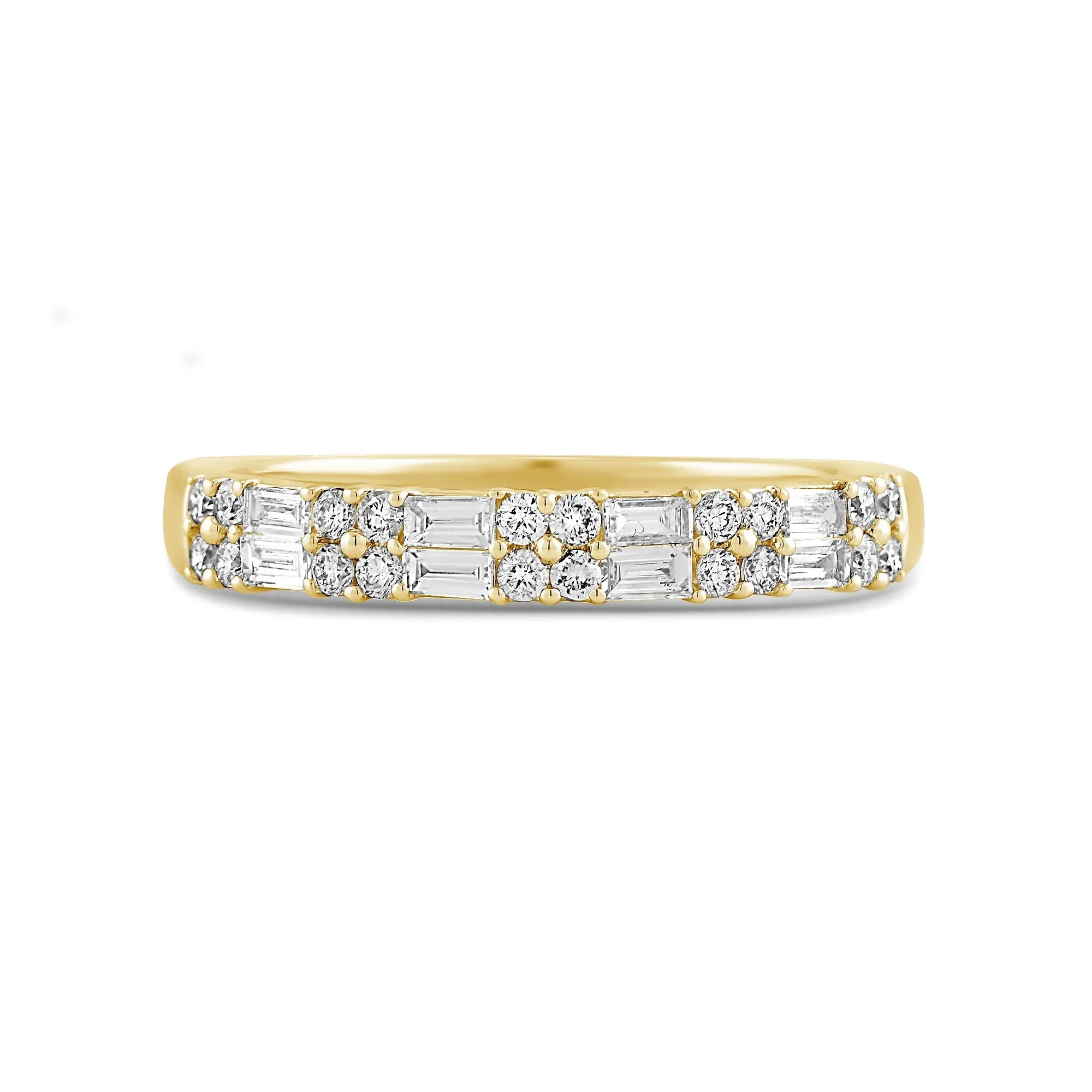 Baguette and Round Two Row Fashion Diamond Ring
