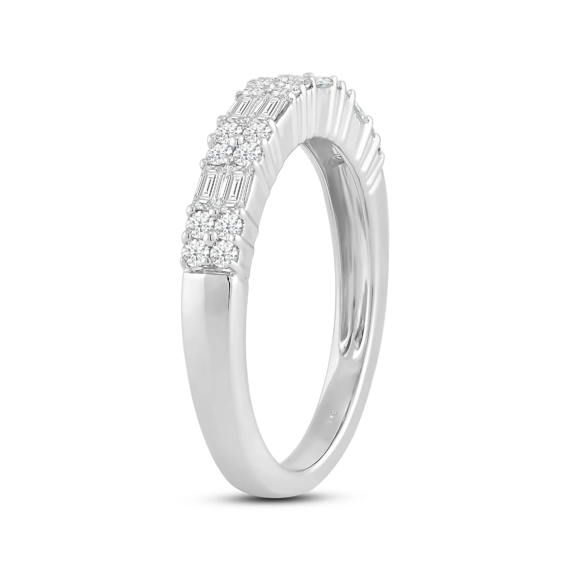 Baguette and Round Two Row Fashion Diamond Ring