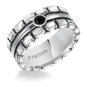 BARNABY Sterling Silver Cast Wedding Band with Black Sapphires and Black Oxidation - 9mm