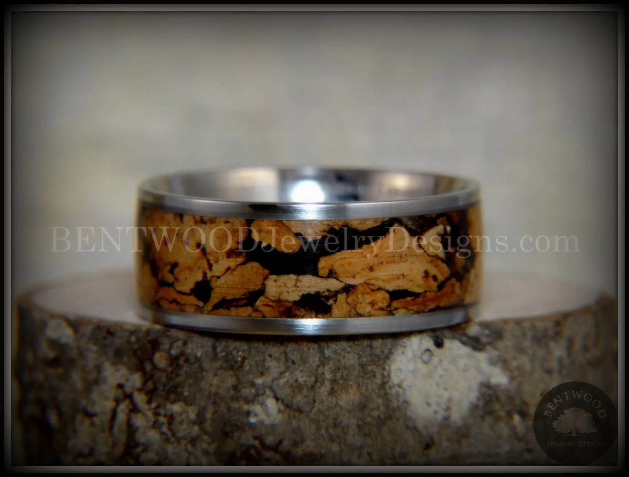 Bentwood Ring - "Figured Spalting" Rare Mediterranean Oak Wood Ring with Surgical Grade Stainless Steel Comfort Fit Metal Core