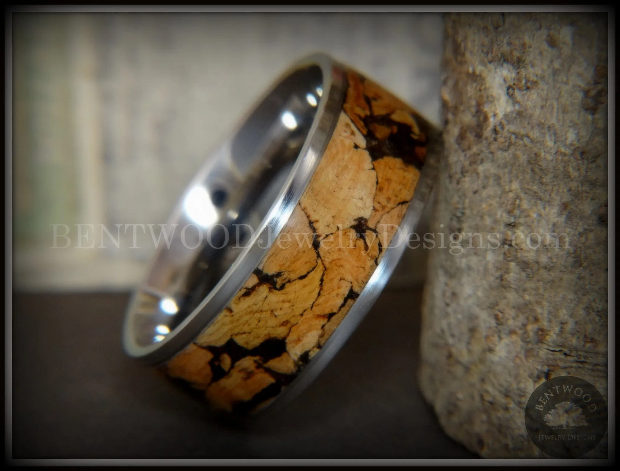 Bentwood Ring - "Figured Spalting" Rare Mediterranean Oak Wood Ring with Surgical Grade Stainless Steel Comfort Fit Metal Core
