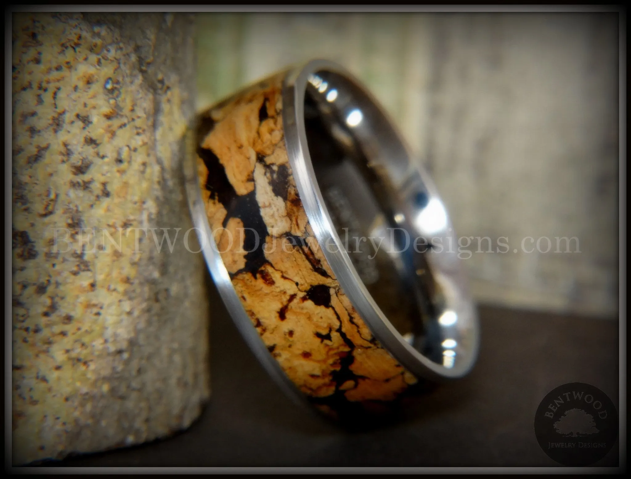 Bentwood Ring - "Figured Spalting" Rare Mediterranean Oak Wood Ring with Surgical Grade Stainless Steel Comfort Fit Metal Core
