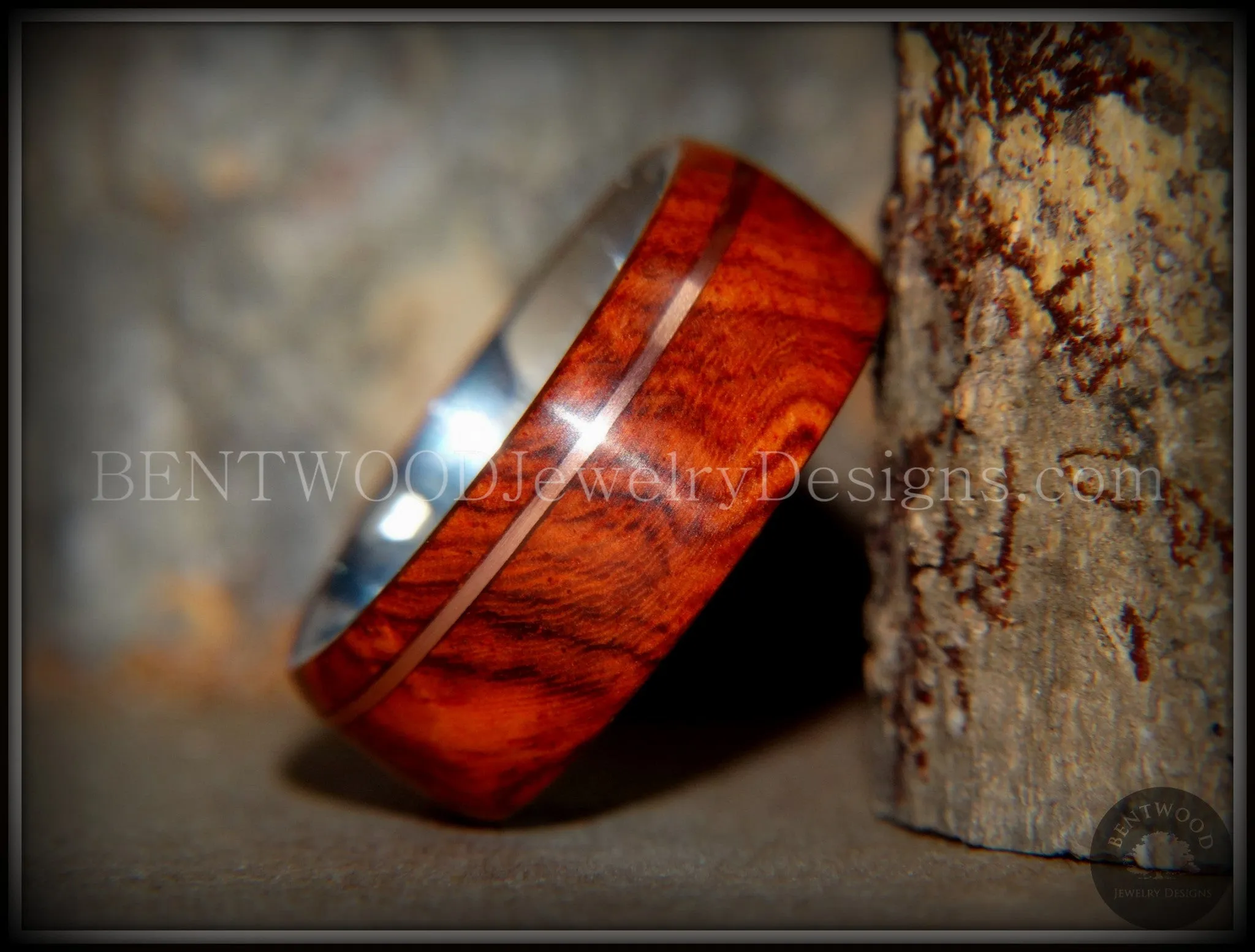 Bentwood Ring - "Rarity" Amboyna Burl Wood Ring on 316L Stainless Steel Comfort Fit Core Copper Inlay