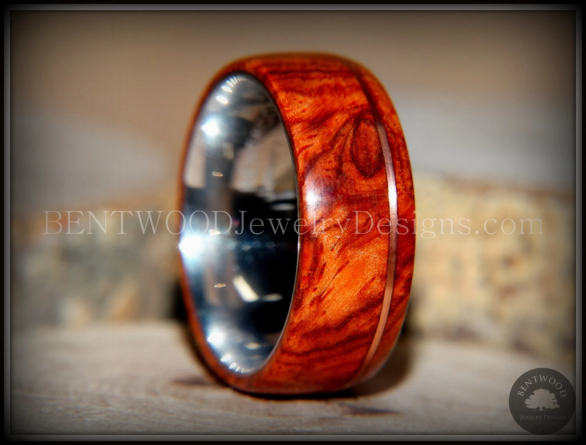 Bentwood Ring - "Rarity" Amboyna Burl Wood Ring on 316L Stainless Steel Comfort Fit Core Copper Inlay
