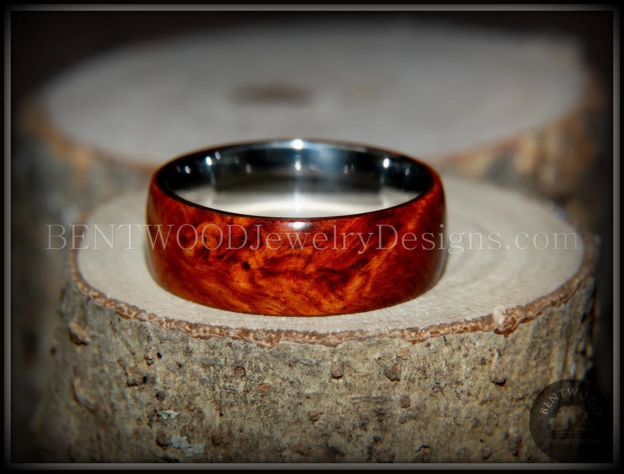 Bentwood Ring - "Rarity" Amboyna Burl Wood Ring with Titanium Steel Comfort Fit Metal Core