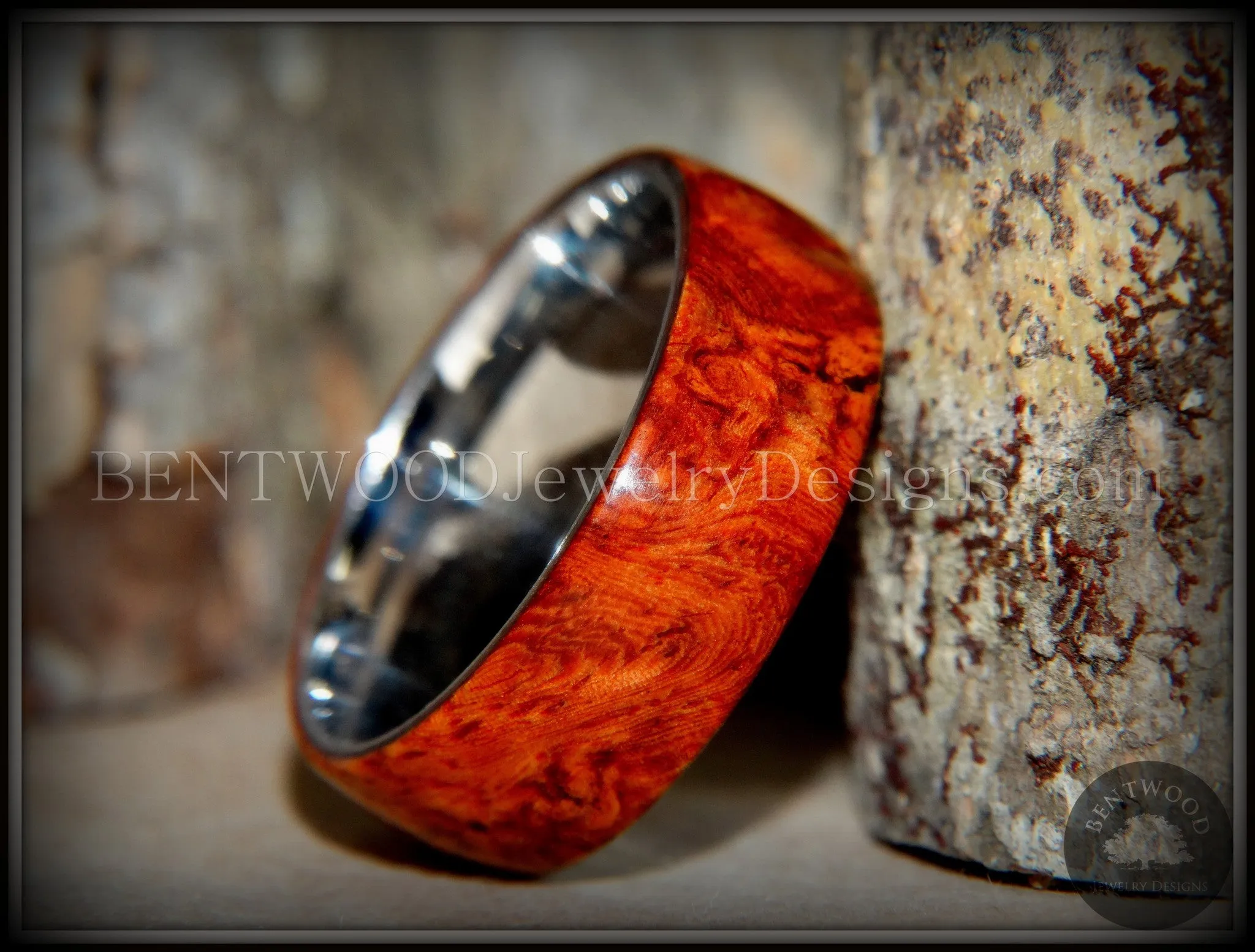 Bentwood Ring - "Rarity" Amboyna Burl Wood Ring with Titanium Steel Comfort Fit Metal Core