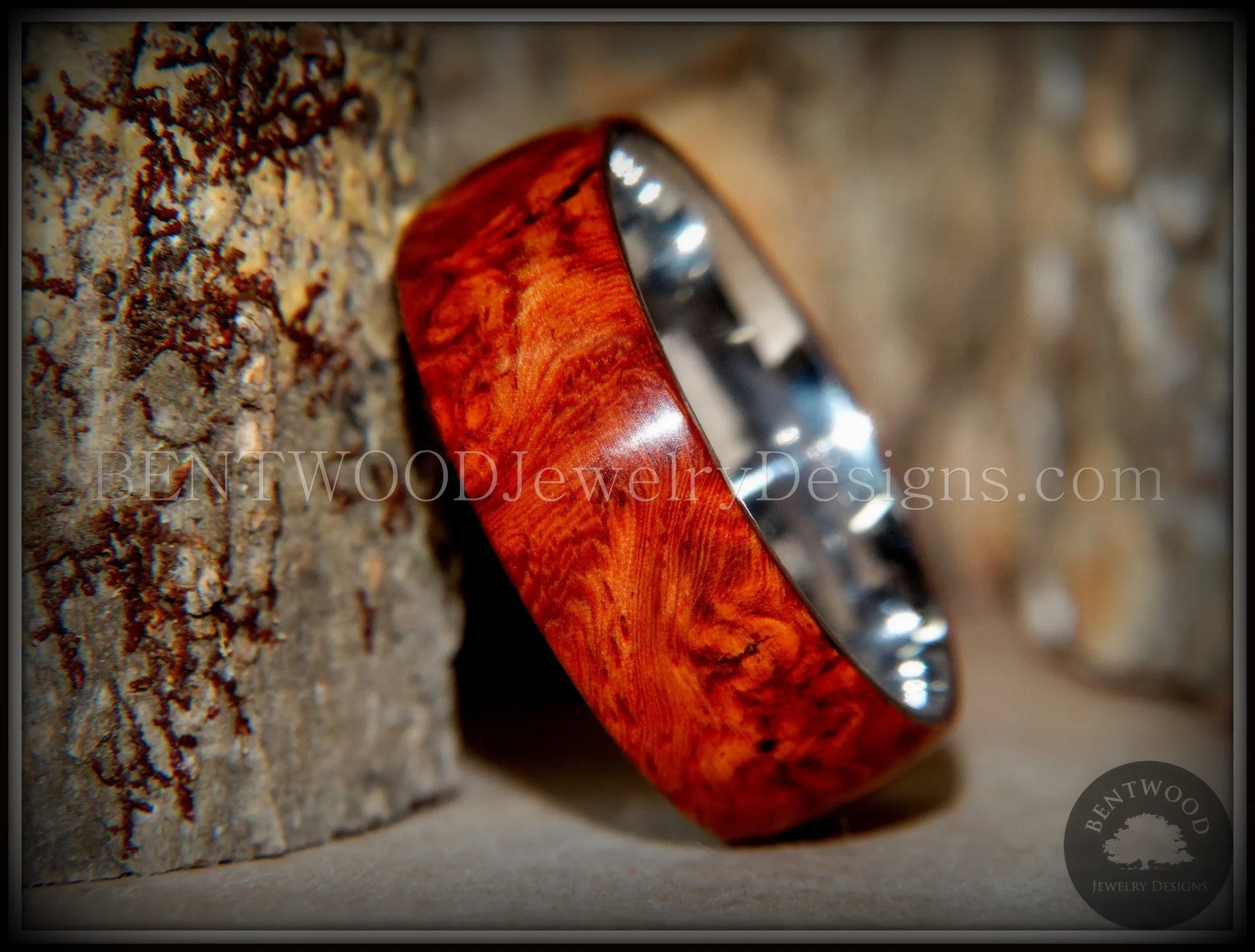 Bentwood Ring - "Rarity" Amboyna Burl Wood Ring with Titanium Steel Comfort Fit Metal Core