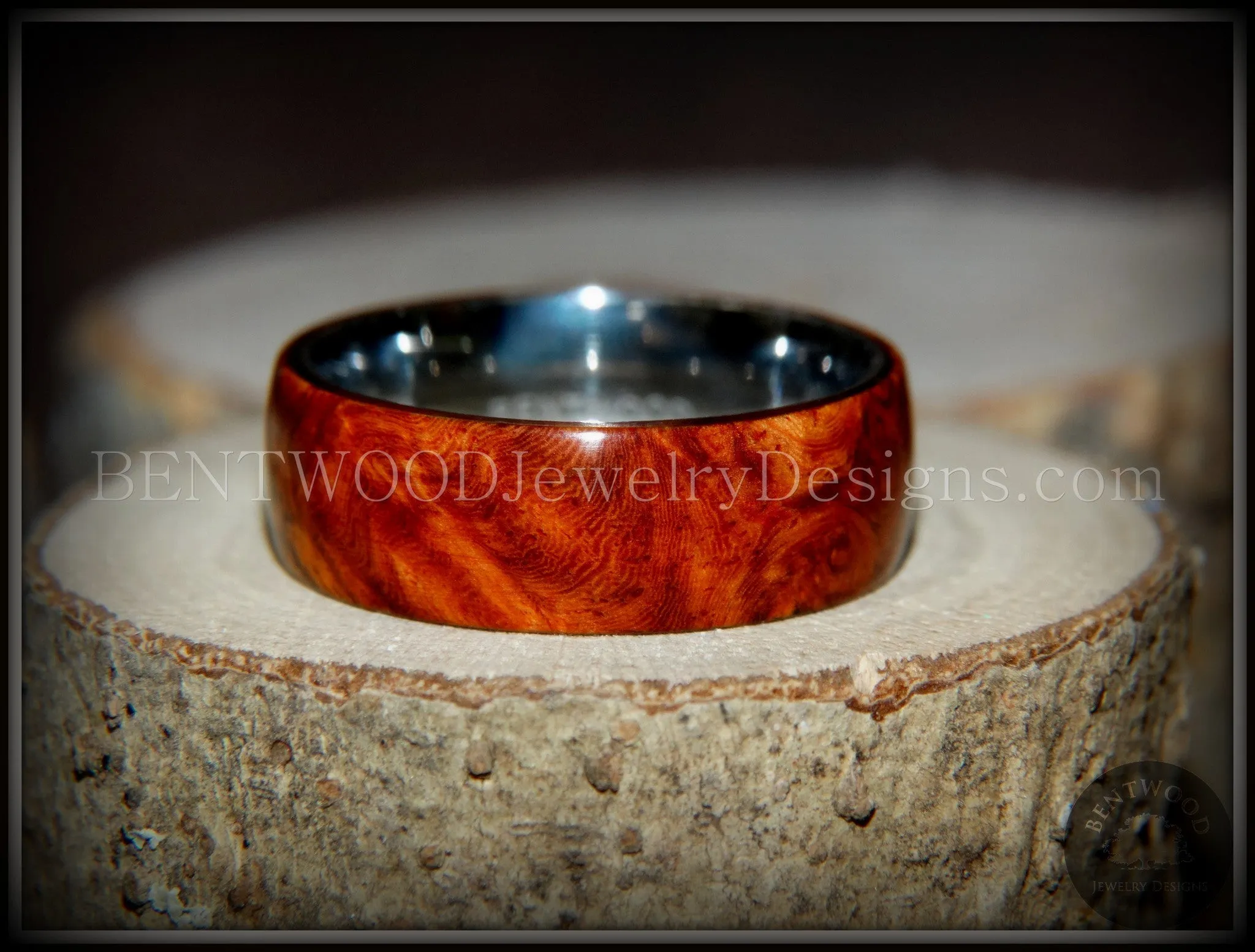 Bentwood Ring - "Rarity" Amboyna Burl Wood Ring with Titanium Steel Comfort Fit Metal Core