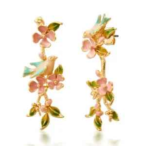 BIRD AND CHERRY BLOSSOM CASCADE EARRINGS