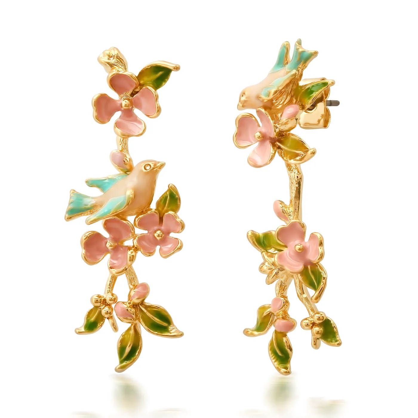 BIRD AND CHERRY BLOSSOM CASCADE EARRINGS