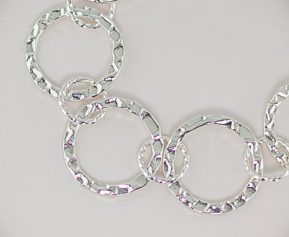 Boho Chic Silver Link Statement Bracelet: Hammered Silver Link Bracelet