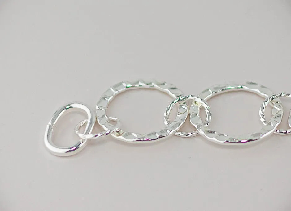 Boho Chic Silver Link Statement Bracelet: Hammered Silver Link Bracelet