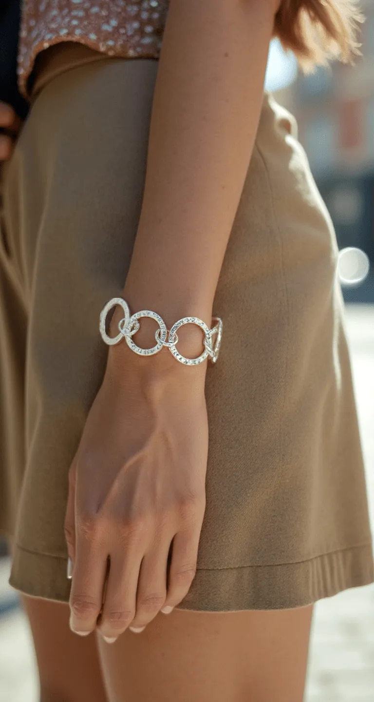 Boho Chic Silver Link Statement Bracelet: Hammered Silver Link Bracelet