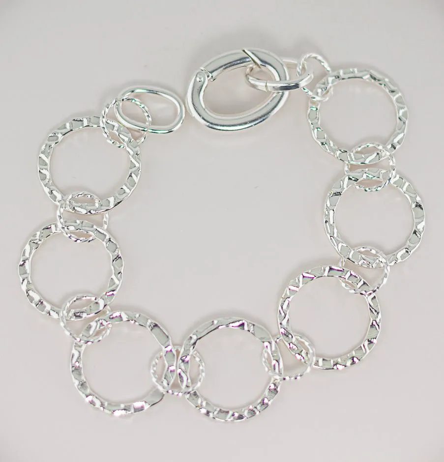 Boho Chic Silver Link Statement Bracelet: Hammered Silver Link Bracelet